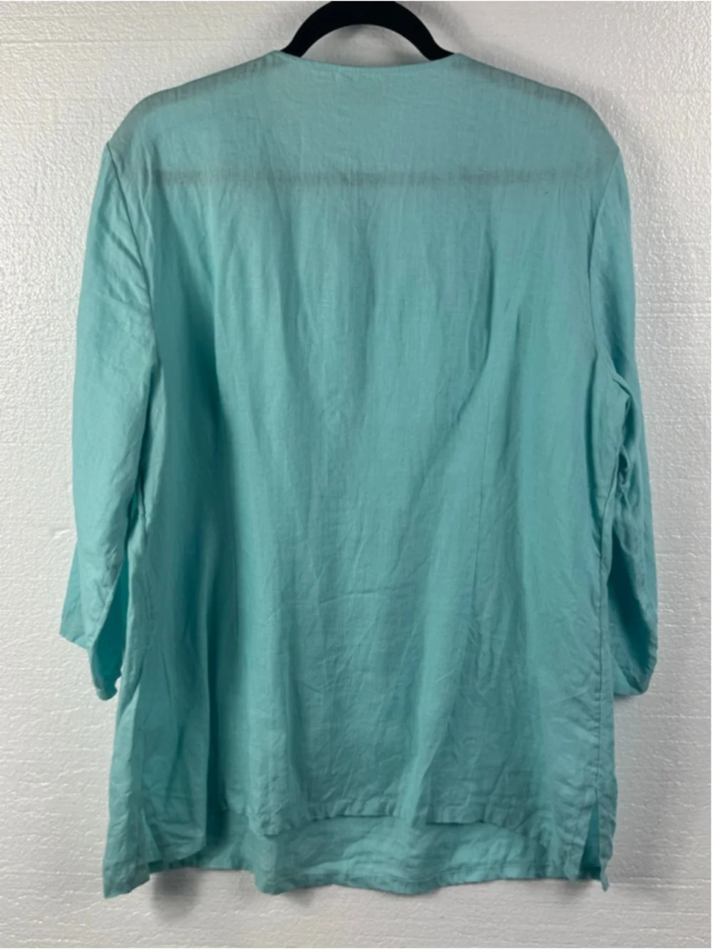 Charter Club aqua blue linen embroidered tunic top - Picture 6 of 9